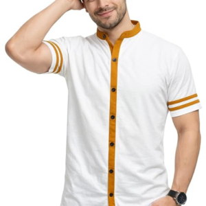 Men’s Short Sleeve Mandarin Collar Button Placket Casual T-Shirt with Modern Tailored Fit